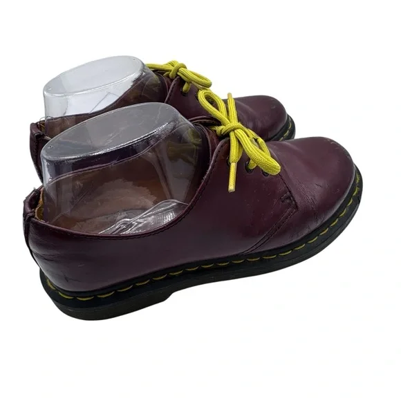 Dr. Martens Burgundy Leather Oxfords with Yellow Laces - Size 6 - Picture 3 of 11